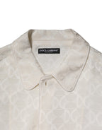 White Silk DG Logo Print Long Sleeves Shirt