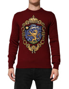 Burgundy Cashmere Lion Crest Pullover Sweater