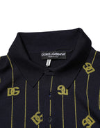 Black Logo Jacquard Knitted Polo Shirt T-shirt