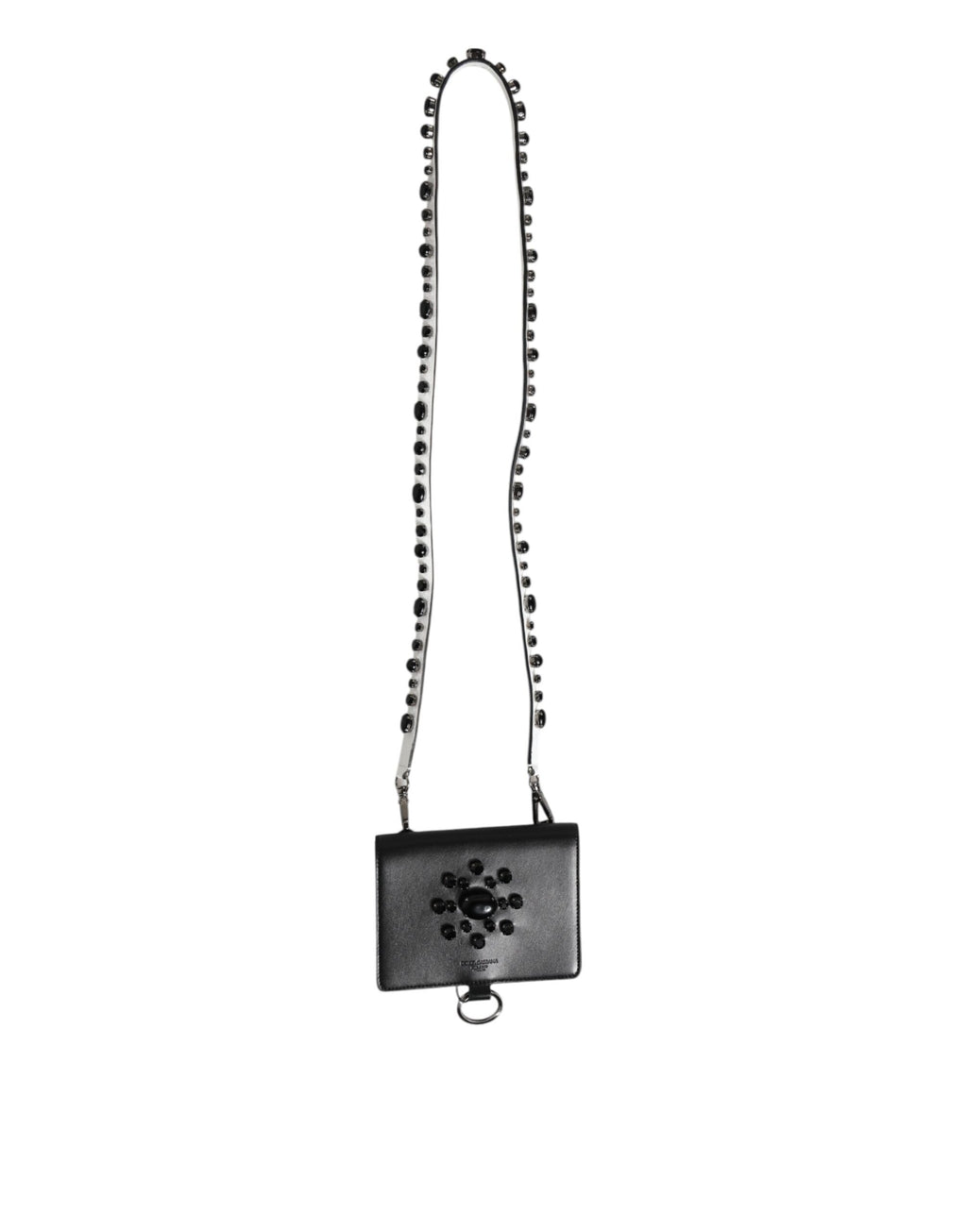 Black Leather Crystal Embellished Card Holder Wallet