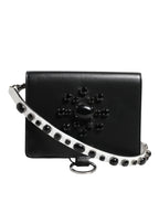 Black Leather Crystal Embellished Card Holder Wallet
