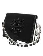 Black Leather Crystal Embellished Card Holder Wallet