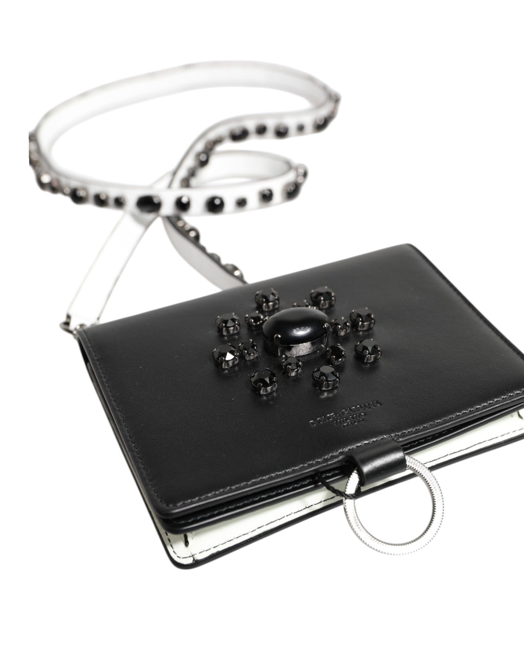 Black Leather Crystal Embellished Card Holder Wallet