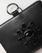 Black Leather Crystal Embellished Card Holder Wallet