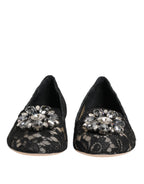 Black Taormina Lace Crystals Flats Shoes
