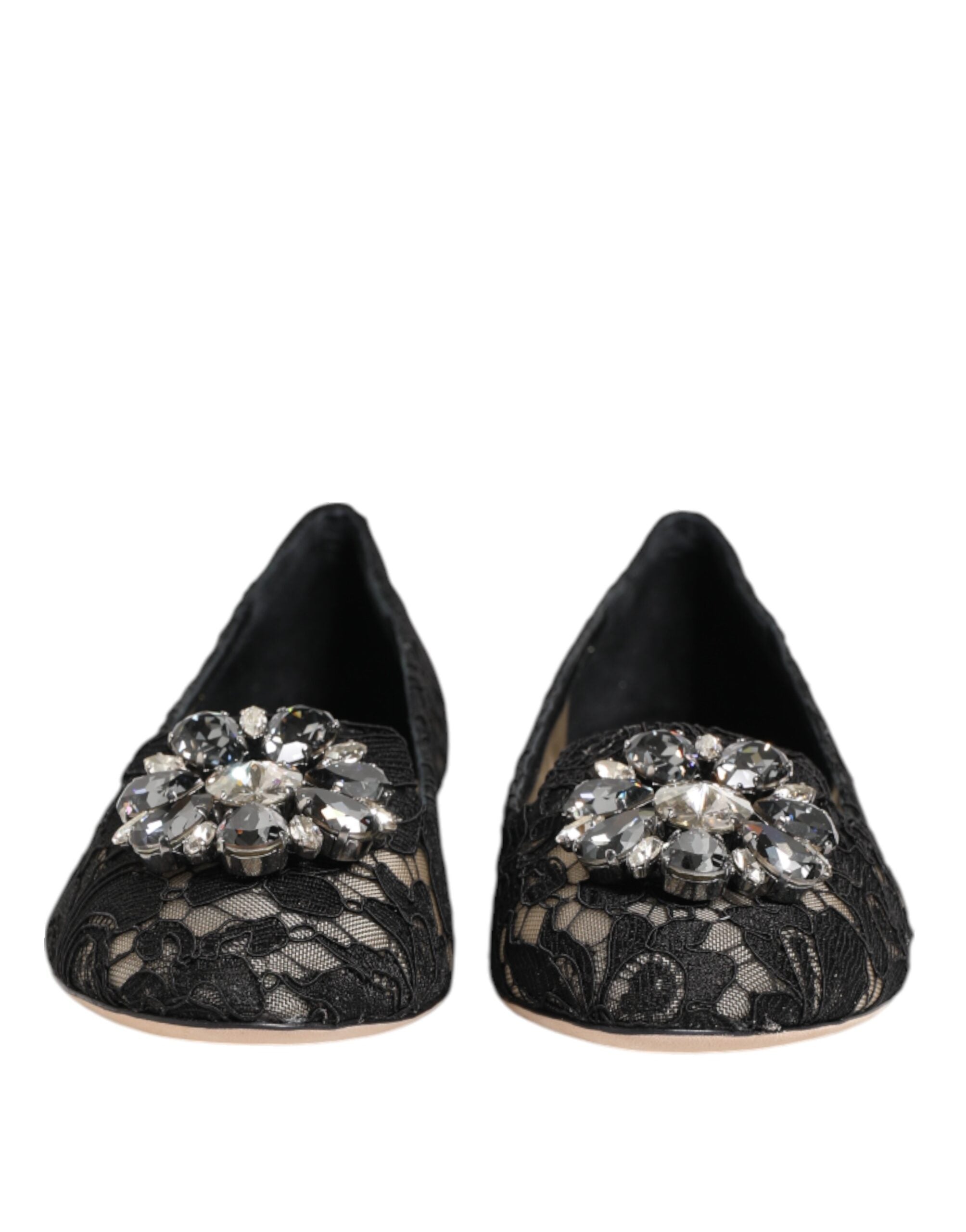 Black Taormina Lace Crystals Flats Shoes