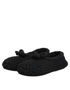 Black Wool Knit Slip On Ballerina Flats Shoes