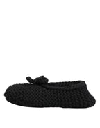 Black Wool Knit Slip On Ballerina Flats Shoes