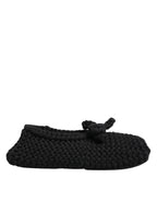 Black Wool Knit Slip On Ballerina Flats Shoes