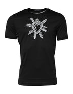 Black Sacred Heart Cotton Crew Neck T-shirt