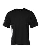 Black Logo Print Cotton Men Crew Neck T-shirt