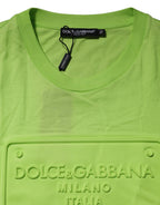 Green Embossed Logo Cotton Crew Neck T-shirt