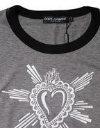 Gray Sacred Heart Cotton Crew Neck T-shirt