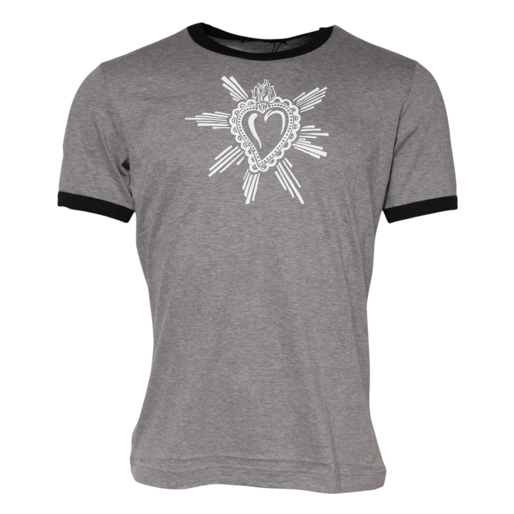 Gray Sacred Heart Cotton Crew Neck T-shirt