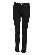 Black Cotton Skinny Mid Waist Denim Jeans