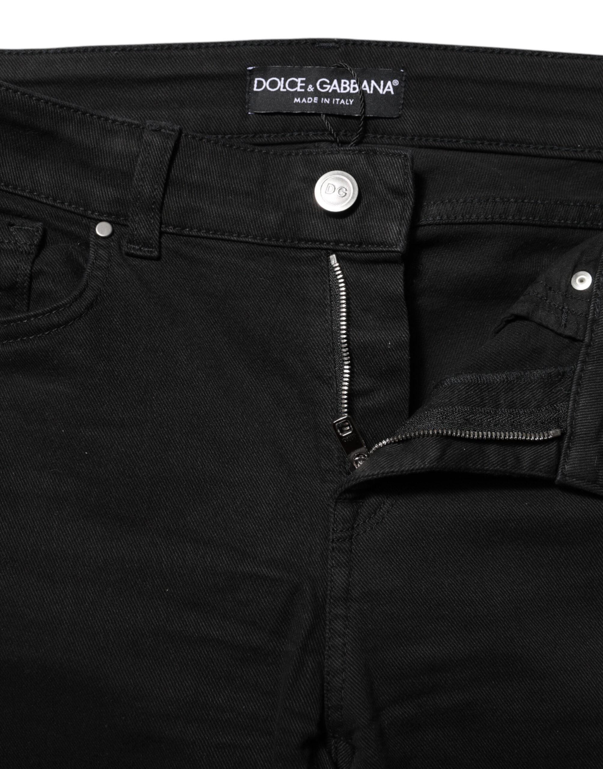 Black Cotton Skinny Mid Waist Denim Jeans