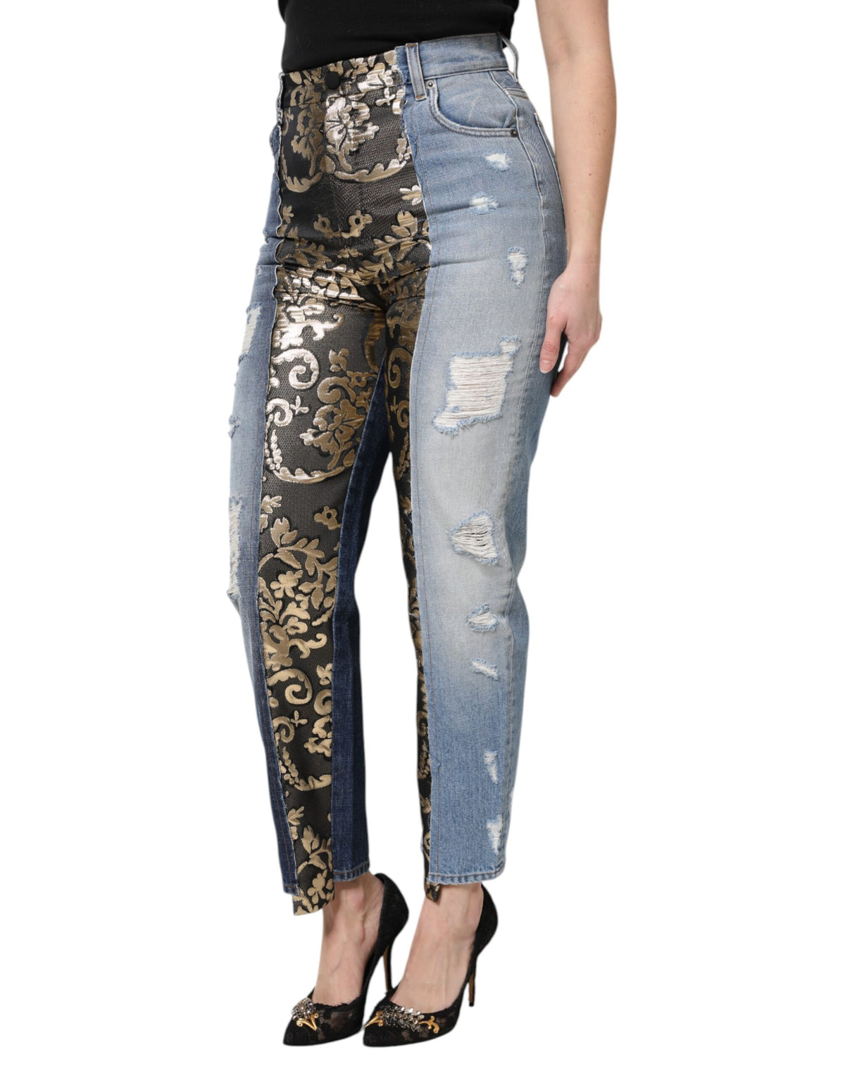 Multicolor Patchwork Tapered Denim Jeans