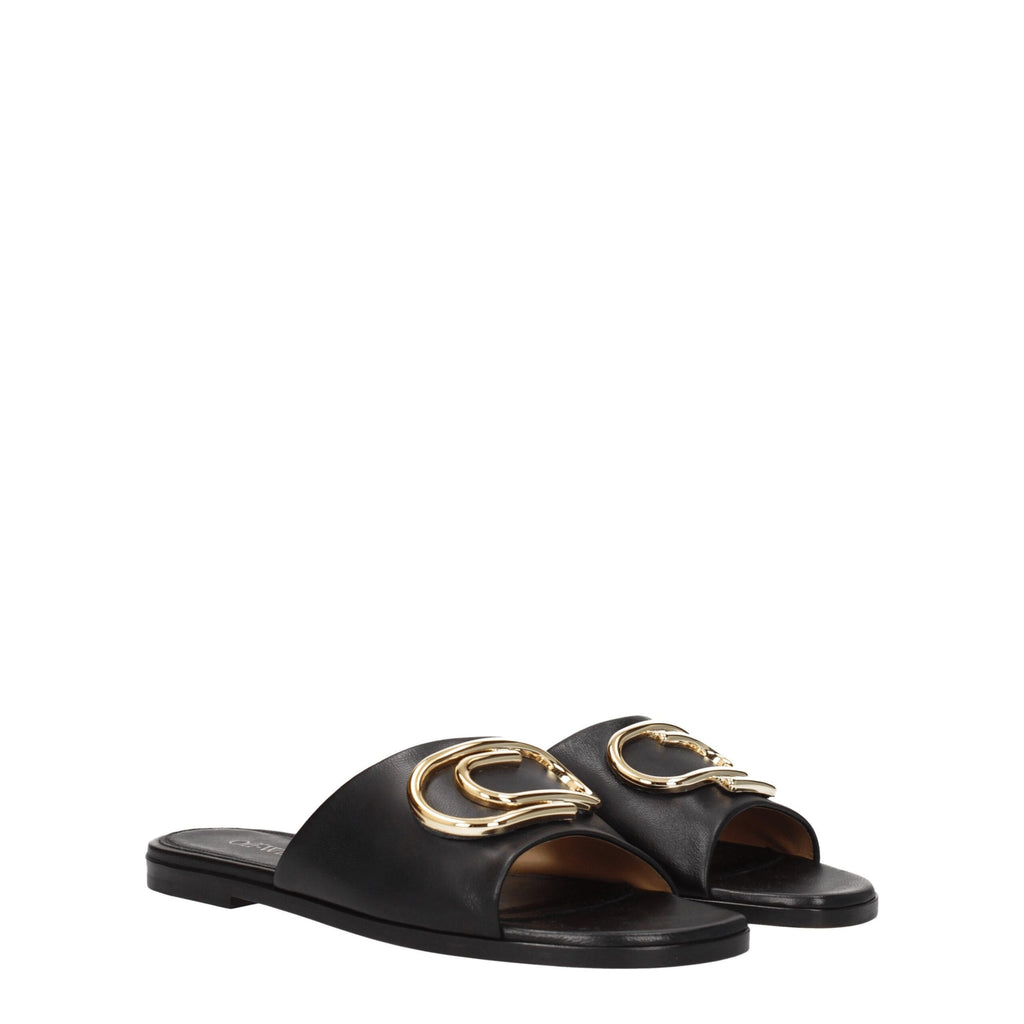 Black Leather Slippers
