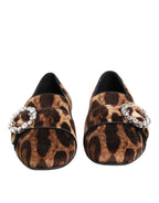 Brown Leopard Print Crystals Loafers Flats Shoes