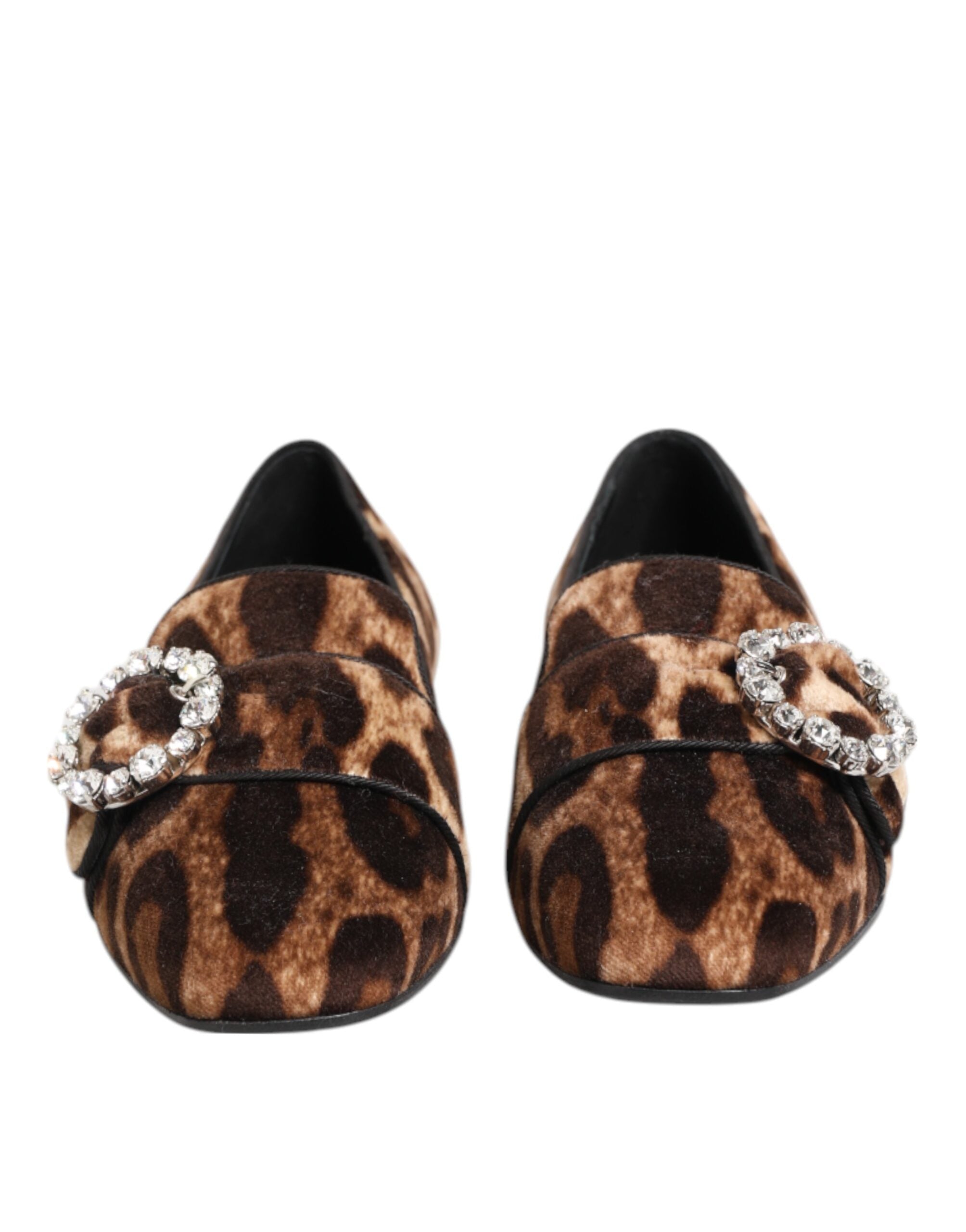 Brown Leopard Print Crystals Loafers Flats Shoes