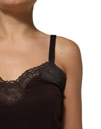 Dark Brown Lace Trim Wool Sleeveless Tank Top