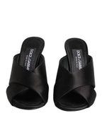 Black Logo KEIRA Satin Slides Sandals Shoes