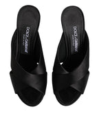 Black Logo KEIRA Satin Slides Sandals Shoes