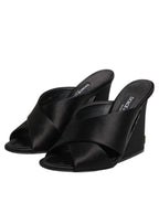 Black Logo KEIRA Satin Slides Sandals Shoes