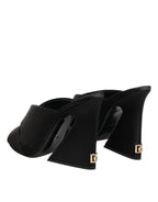 Black Logo KEIRA Satin Slides Sandals Shoes