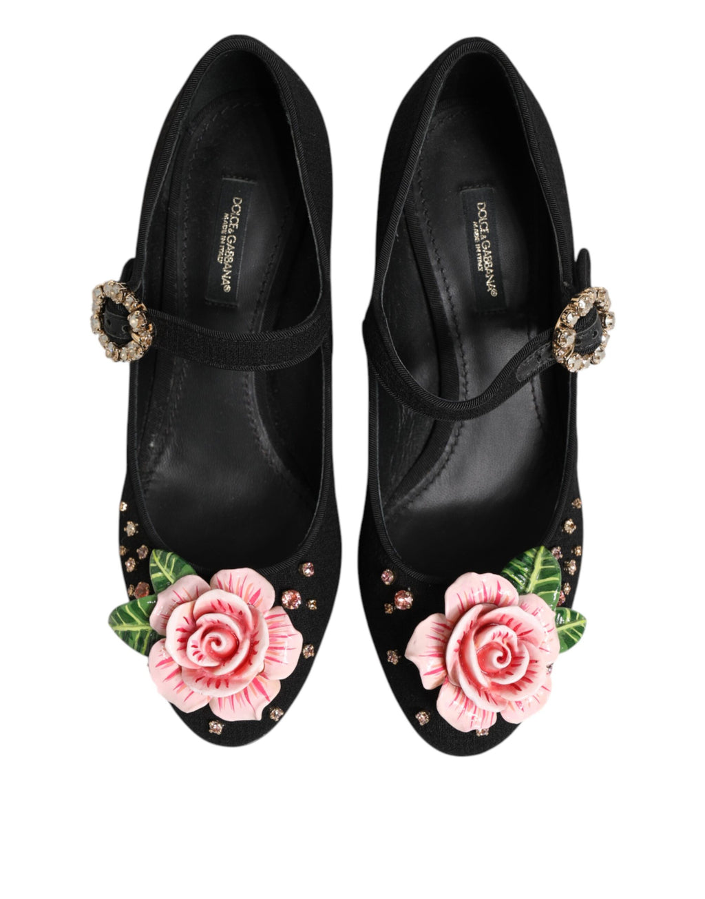 Black Flower Crystal Embellished Mary Jane Shoes