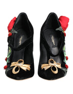 Black Roses Crystal Brooch Mary Jane Shoes