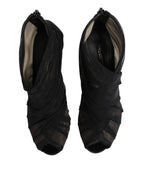 Black Mesh Stiletto Heels Ankle Boots Shoes