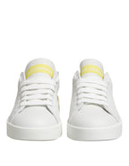 White Yellow Leather Low Top Sneakers Shoes