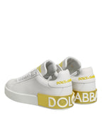 White Yellow Leather Low Top Sneakers Shoes