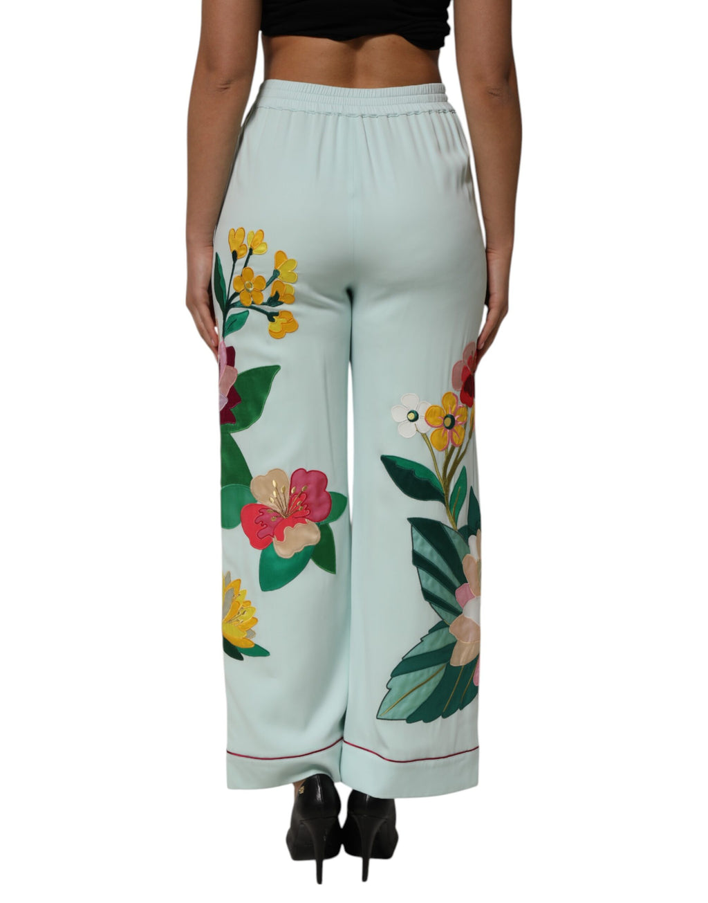 Green Floral Garterized Straight Pajama Pants