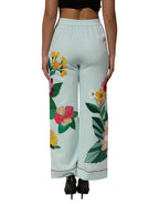 Green Floral Garterized Straight Pajama Pants