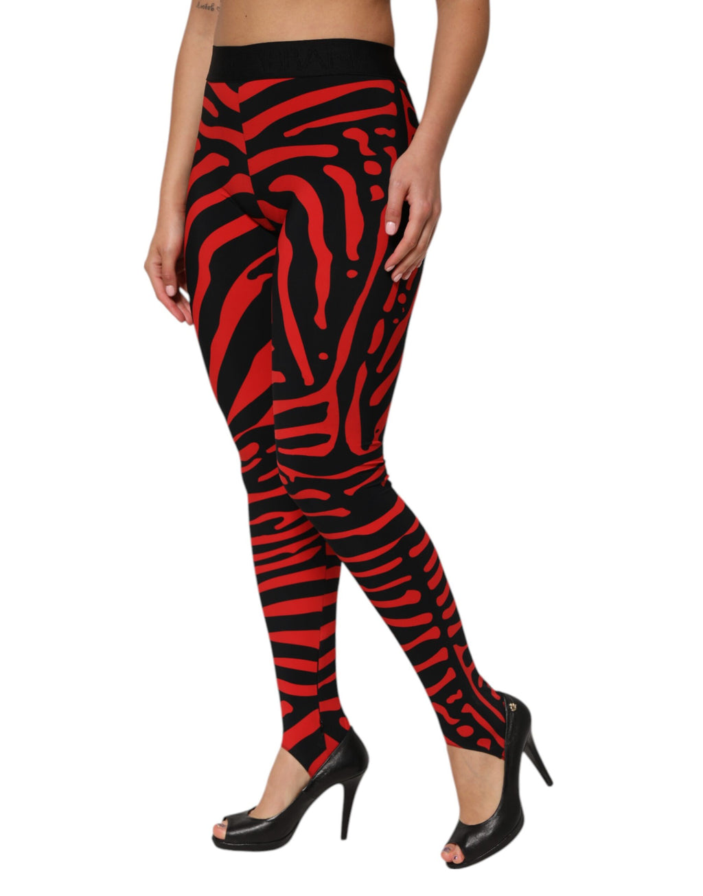 Black Red Nylon Logo Waisted Leggings Pants