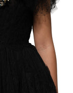 Black Crystal Embellished Midi A-line Dress