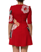 Red Lace Floral Applique A-line Mini Dress
