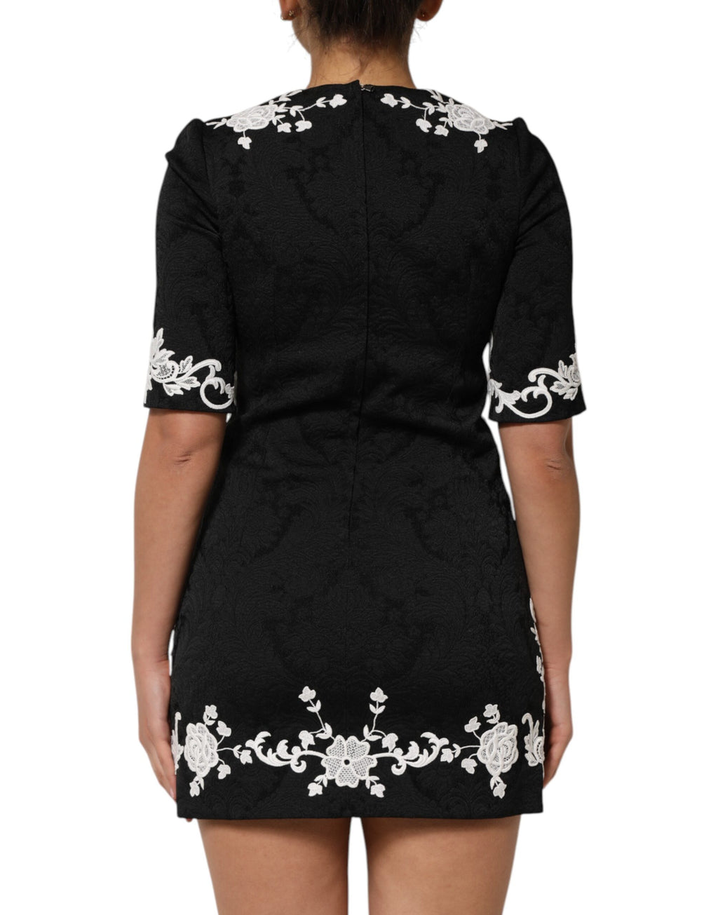 Black Lace Trim Short Sleeves A-line Dress
