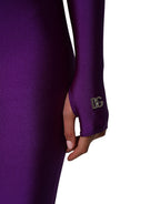 Purple Nylon Turtleneck Bodycon Jumpsuit Dress