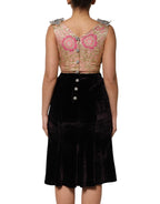 Black Velvet Flower Embellishment Aline Dress