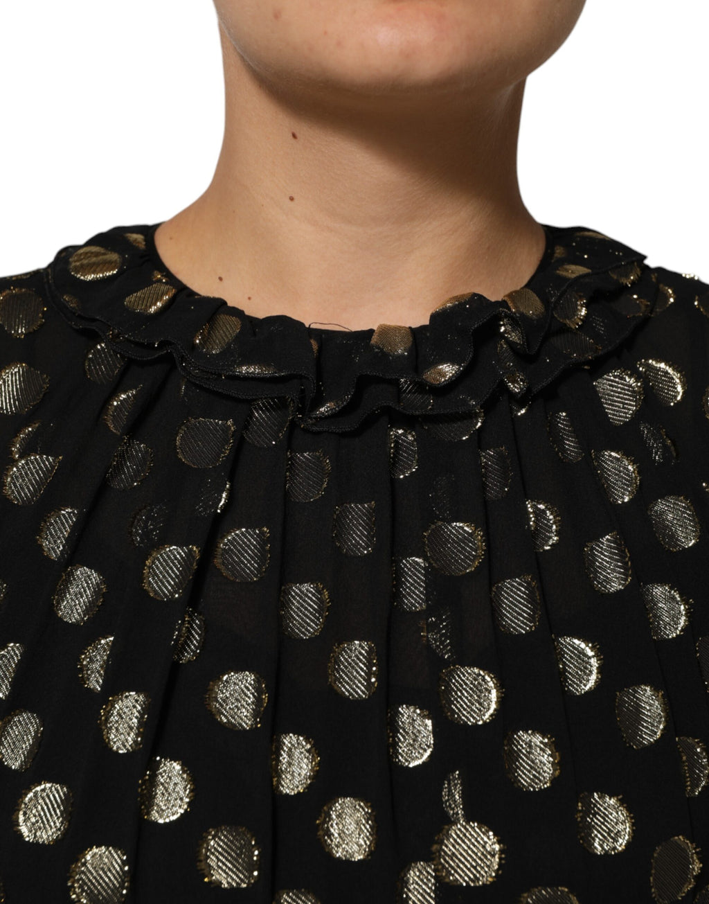 Black Gold Polka Dot Silk Brocade Mini Dress