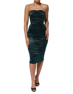 Green Silk Satin Fitted Strapless Dress