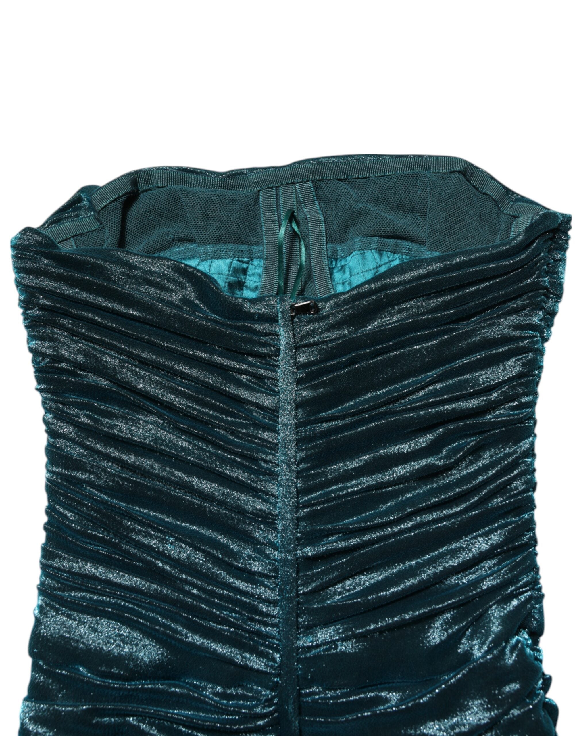 Green Silk Satin Fitted Strapless Dress