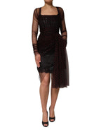 Black Lace Trim Long Sleeve Sheath Mini Dress