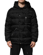 Black Jacquard Quilted Puffer Hooded Jacket
