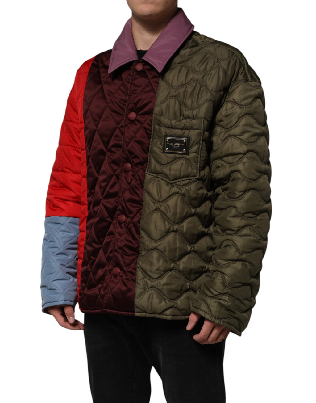 Multicolor Patchwork PolyesterQuilted Jacket