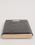 Black Leather Exotic Skin 3000mAh Power Bank Charger USB