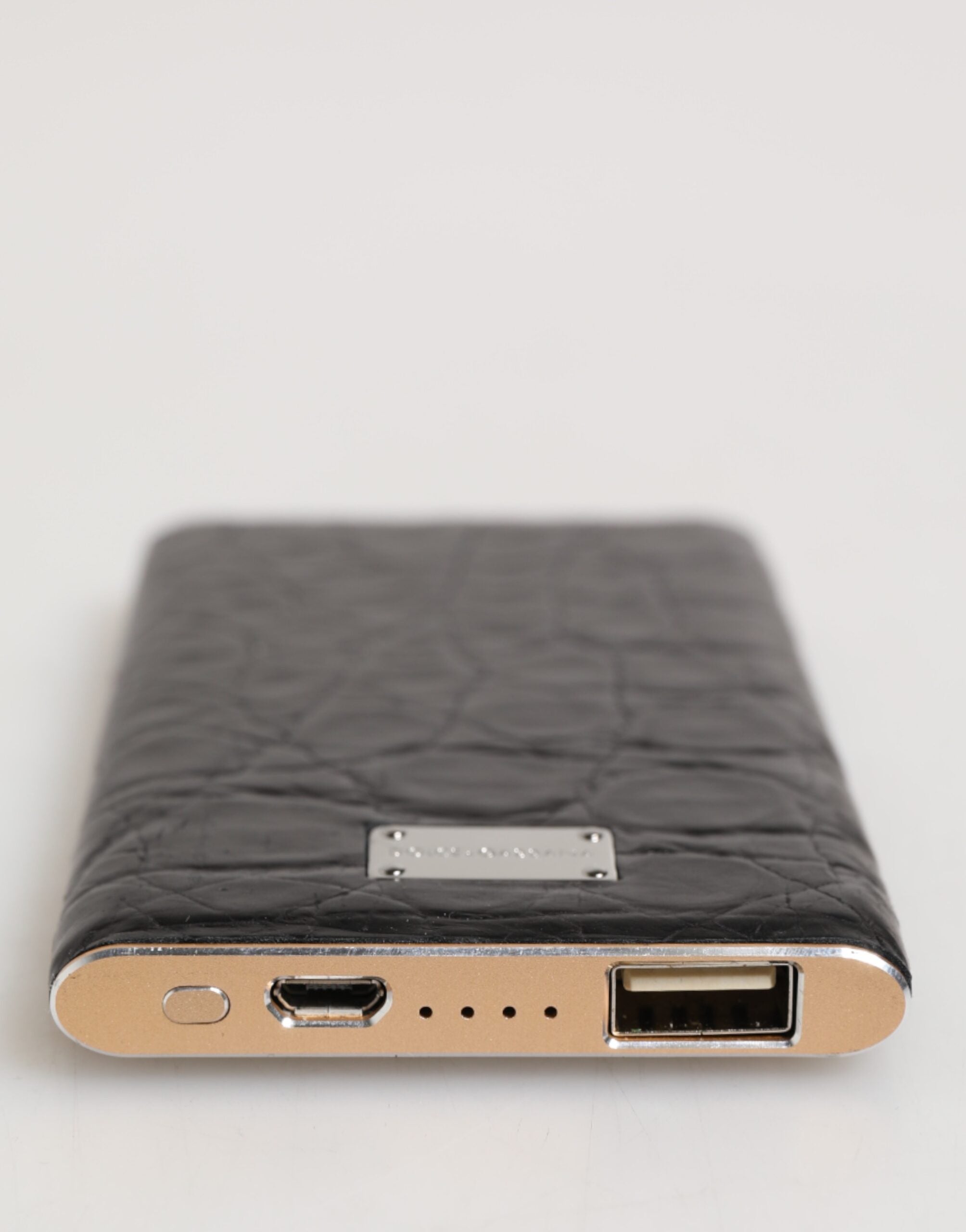 Black Leather Exotic Skin 3000mAh Power Bank Charger USB